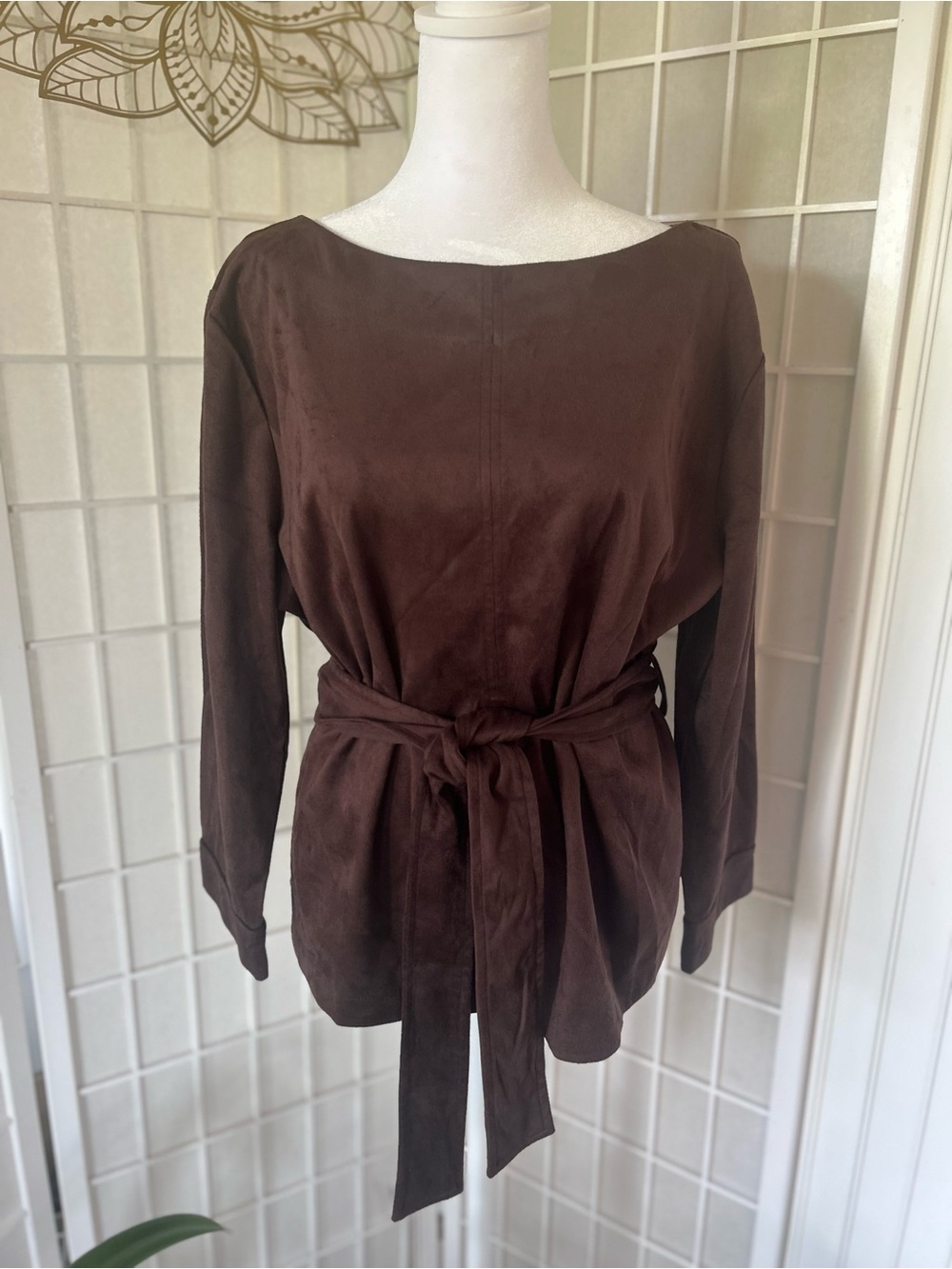 Banana Republic Brown Faux Suede Tie Waist Blouse XL